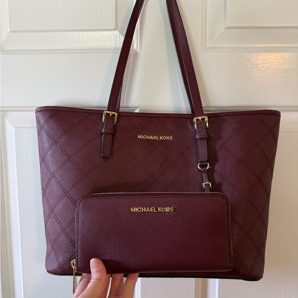 Michael Kors Quilted Wine Tote & Wallet